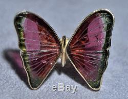 Pink and Green Watermelon Tourmaline 17.54ct Butterfly Handcrafted 14k Ring