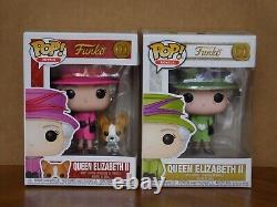 Pop! QUEEN ELIZABETH II Pink & Green Dress Vinyl Figures (Set of 2) with Protector