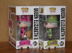 Pop! QUEEN ELIZABETH II Pink & Green Dress Vinyl Figures (Set of 2) with Protector