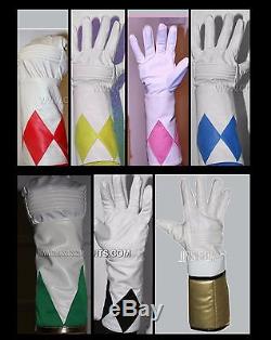 Power Hero Rangers style Gloves Cuffs Costume Pink Black Blue Yellow Red Green