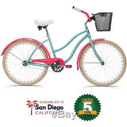Projekt Women's Beach Cruiser Bicycle Pioneer Edition Tiffany Green and Pink
