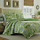 Quilt Set Twin Green Blue Floral Leaves Tropical Reversible Shams Bedding Cover