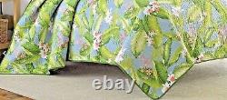 Quilt Set Twin Green Blue Floral Leaves Tropical Reversible Shams Bedding Cover