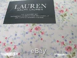 RALPH LAUREN Cotton Shabby Cottage White Pink Green Floral Sheet Set King