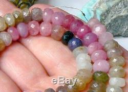 RARE NATURAL BIG FACETED PINK BLUE GREEN SAPPHIRE BEADS 16.75 FULL STRAND 262ct
