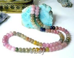 RARE NATURAL BIG FACETED PINK BLUE GREEN SAPPHIRE BEADS 16.75 FULL STRAND 262ct