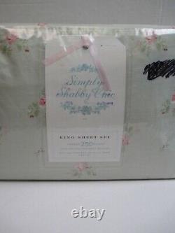 Rachel Ashwell Simply Shabby Chic Green Pink Rose Floral Sheet Set King