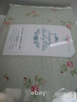 Rachel Ashwell Simply Shabby Chic Green Pink Rose Floral Sheet Set Queen