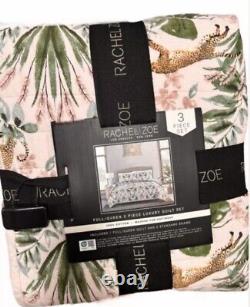 Rachel Zoe Pink, Green, Brown Luxury Queen Floral Quilt Set 88x92 New