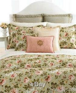 Ralph Lauren YORKSHIRE ROSE FLORAL GREEN 6P King Comforter Set NEW Pink