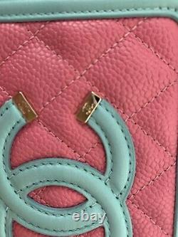 Rare CHANEL Clutch withChain Pink, Blue, Green NWT Caviar Leather Shoulder Bag