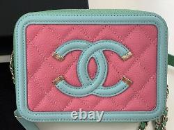 Rare CHANEL Clutch withChain Pink, Blue, Green NWT Caviar Leather Shoulder Bag