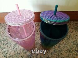 Rare Starbucks Singapore Exclusive Green Oil Slick & Pink Studded Cold Cups
