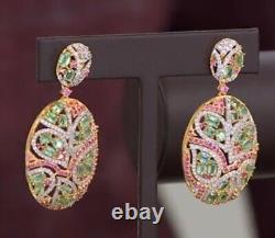 Rarities Sterling Silver Gold-Plated Green Kyanite & Pink Sapphire Earrings-NWT