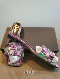 Roberto Cavalli Class, Pink & Green, Faux Python Leather Sandals Slides Size 37