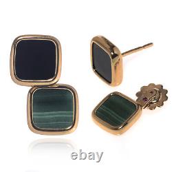 Roberto Coin 18K Rose Gold And Black Jade Green Malachite Square Earrings
