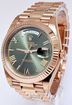Rolex Day-Date 40 18k Everose Gold Olive Green Mens Watch Box/Papers 228235