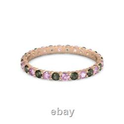 Round Eternity Pink Spinel Green Apatite 10k Rose Gold Women Stackable Ring