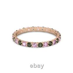 Round Eternity Pink Spinel Green Apatite 10k Rose Gold Women Stackable Ring