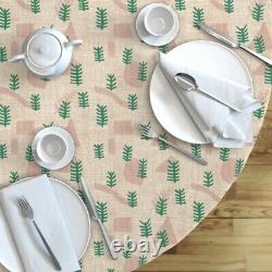 Round Tablecloth Boho Modern Minimalist Pink Green Leaf Geometric Cotton Sateen