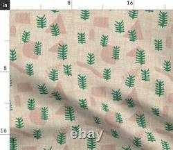 Round Tablecloth Boho Modern Minimalist Pink Green Leaf Geometric Cotton Sateen