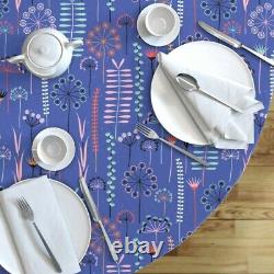Round Tablecloth Wild Wildflowers Blue Pink Green Plants Spring Cotton Sateen