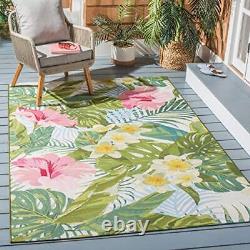 SAFAVIEH Barbados Collection 4' x 6' Green / Pink BAR516X Tropical Floral Ind