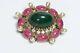 Schreiner New York 1950s Green Pink Cabochon Glass Crystal Pearl Brooch