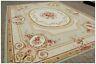 Shabby French Chic Aubusson Area Rug Subtle Green Ivory W Pink Rose Wool Carpet