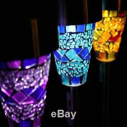 Set of 6 Two Tone Crackle Mosaic Solar Light White LED in Pink Sliver Green