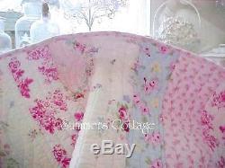 Shabby Beach Blue Pink Roses Chic Summers Cottage Green Patchwork Queen Quilt