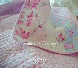 Shabby Beach Cottage Blue Pink Roses Chic Raspberry Toile Green Full Queen Quilt
