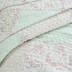 Shabby Chic Cottage Soft Shabby Pink Green Lace Lavender Lilac Ruffle Quilt Set