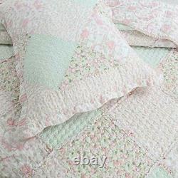 Shabby Chic Cottage Soft Shabby Pink Green Lace Lavender Lilac Ruffle Quilt Set