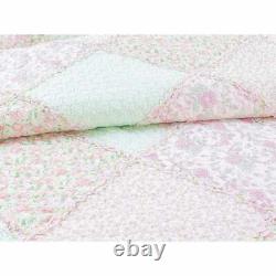 Shabby Chic Country Soft Shabby Pink Green Lace Lavender Lilac Ruffle Quilt Set