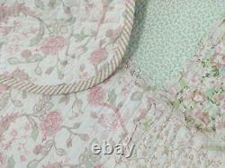 Shabby Chic Romantic Soft Cotton Pink Green Lace Lavender Lilac Ruffle Quilt Set