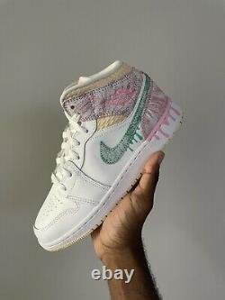 Ships today! Air Jordan 1 Mid SE GS Paint Drip White Green Pink DD1666-100