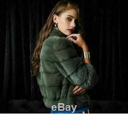 Short Mink Fur Jacket Cropped 3/4 Sleeves SAGA Mink Fur Green Pink Blue Or White