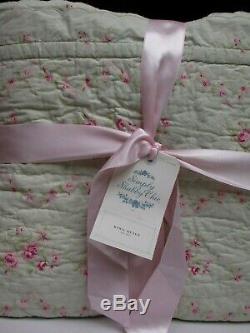 Simply Shabby Chic Green Pink Rose Floral Scalloped Quilt King