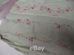 Simply Shabby Chic Green Pink Rose Floral Scalloped Quilt King