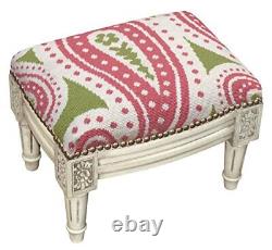 SketchONE Wool Needlepoint Upholstered Footrest Paisley Pink/Green