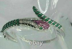 Solid 935 Argentium Silver Pink Green Round Cut CZ Snack Shape Women's Bracelet