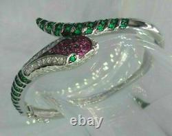 Solid 935 Argentium Silver Pink Green Round Cut CZ Snack Shape Women's Bracelet