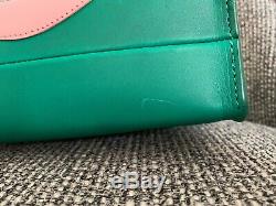 Sophie Hulme Square Albion Medium Leather Tote Bag Green Pink Leaf Gold Hardware