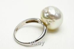 South Sea Pearl Ring 14×13mm Pink Green Color Silver Ring