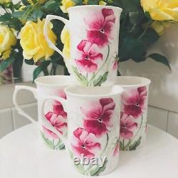 Stechcol Gracie BONE CHINA Wild Pink Poppy Flower Floral Coffee Mug /Tea Cup Set