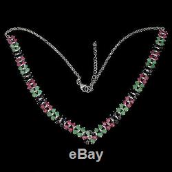 Sterling Silver Blue Sapphire Green Emerald Pink Ruby Necklace 18 1/2 to 20 1/2