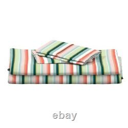Striped Blue Green Pink Lines Pastel 100% Cotton Sateen Sheet Set by Roostery