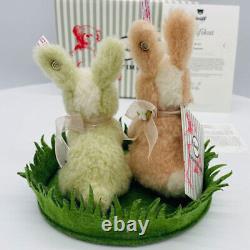 Stuffed Toy Steiff Rabbit Pink & Green Color 3Way Joint Made in Germany with Box