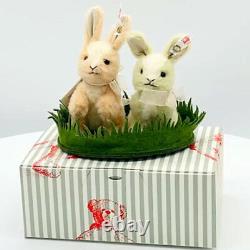 Stuffed Toy Steiff Rabbit Pink & Green Color 3Way Joint Made in Germany with Box